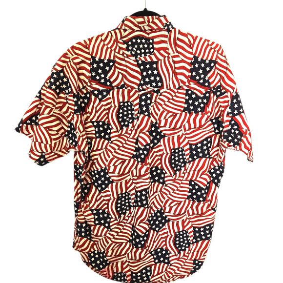 Chaps Ralph Lauren Stars Stripes Americana Flag Short Sleeve Shirt Size Medium - Picture 2 of 6